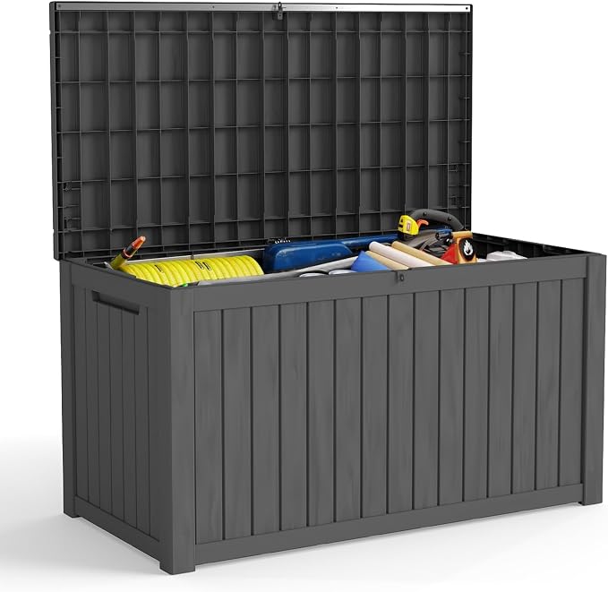 180 Gallon Waterproof Resin Outdoor Storage Box, Lockable & UV Resistant | Patio Deck Boxes, Outside Storage for Patio Cushions, Pool Toys, Garden Tools & Package Delivery, Black