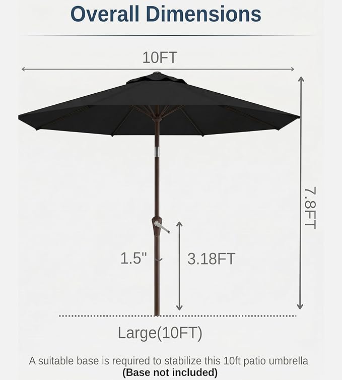 10FT Patio Umbrella, Outdoor Umbrella with Push Button Tilt and Crank, 8 Sturdy Ribs, UV Protection & Waterproof Market Umbrella for Pool, Backyard, Beach,Deck (Black)