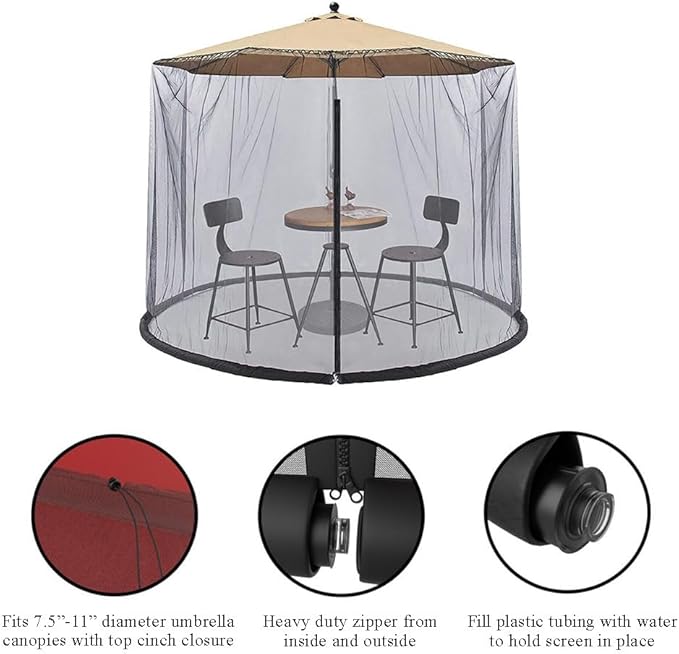 9ft Patio Umbrella Bug Screen w/Zipper Door and Polyester Netting