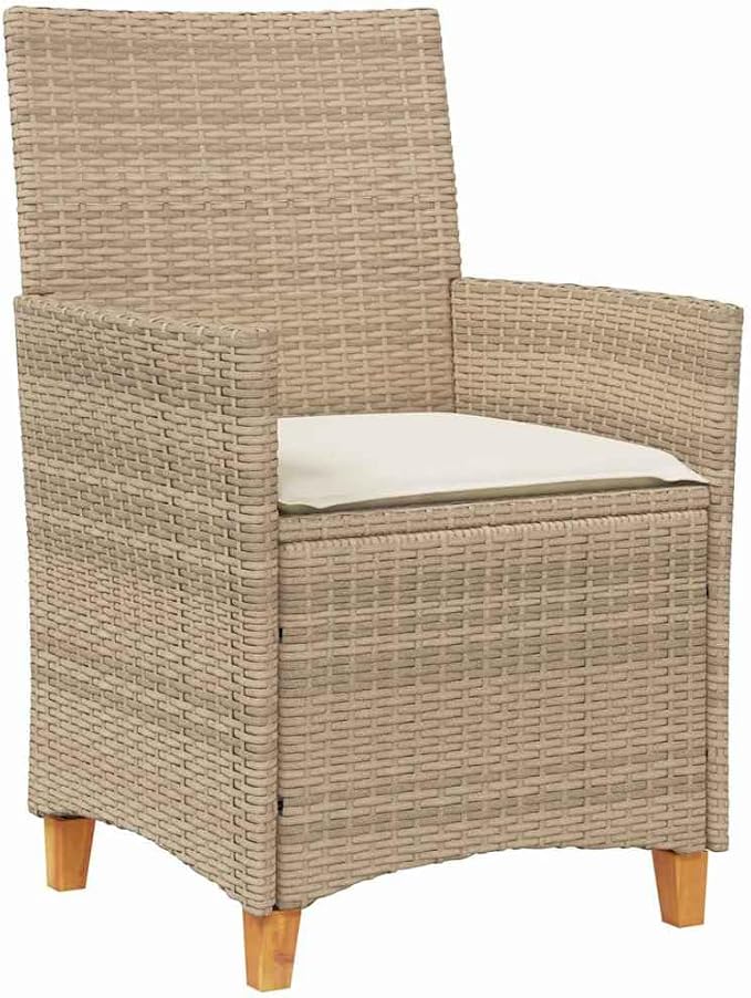 5 Piece Garden Dining Set, Weather-Resistant Poly Rattan Patio Furniture with Glass Tabletop and 4 Chairs for Outdoor Backyard Deck, Beige