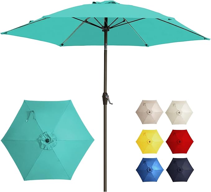 7.5FT Large Outdoor Patio Umbrella with Crank & Tilt - Durable Market Umbrella for Outdoor Patio with 6 Fiberglass Ribs for Poolside,Deck,Yard,Garden