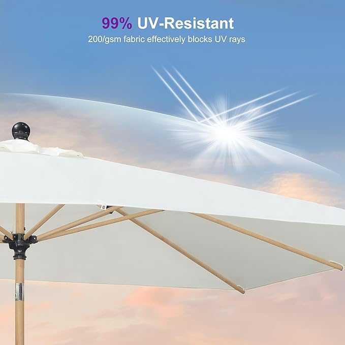 PURPLE LEAF 5' x 8' Patio Umbrella Outdoor Table Umbrella Aluminum Market Umbrella with Push Button Tilt & 8 Sturdy Ribs and Crank Rectangular Outdoor Umbrellas for Garden Patio Lawn, Cream