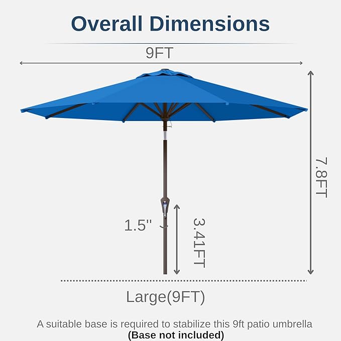 9ft Patio Umbrella with Push Button Tilt and Crank,Outdoor Market Table Umbrella UV Protection 8 Sturdy Ribs for Backyard,Garden,Pool,Deck(Royal Blue)