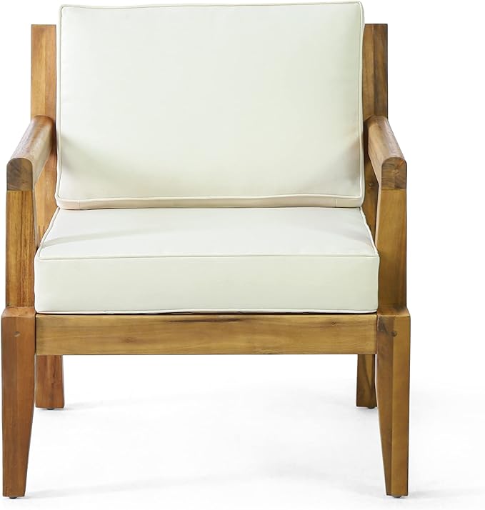 Merax Outdoor Patio Club Chairs,Set of 2,Acacia Wood Frame Conversation Set with Cushion for Porch Backyard,Classic Style