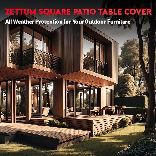 Zettum Patio Furniture Cover Square - 600D Outdoor Table Cover Waterproof & Heavy Duty, Extra Large Lawn Furniture Set Covers for Outside Dining Table and Chairs Seating Combo - 106 x 106 x 28 Inch