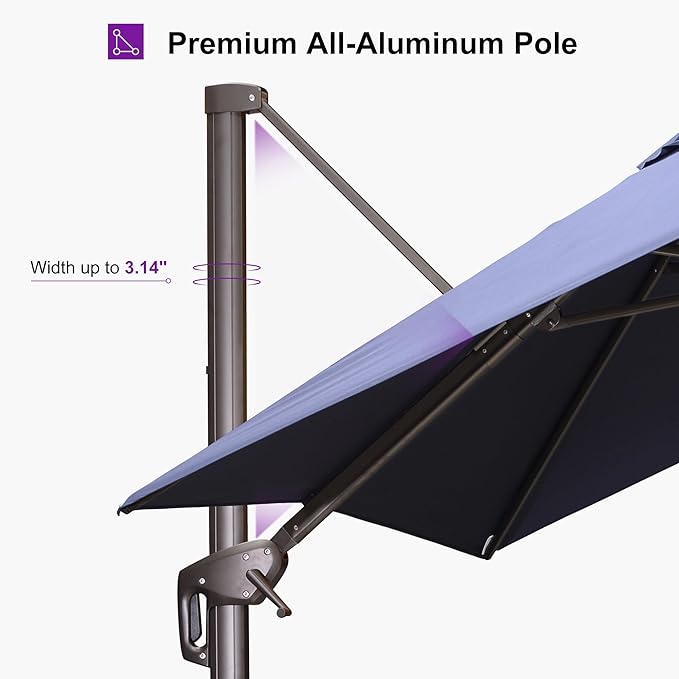 PURPLE LEAF 8' X 8' Cantilever Patio Umbrella Antique Bronze Square Umbrella with 360° Rotation and Aluminum Offset Hanging Outdoor Umbrella for Pool Garden Backyard Deck, Navy Blue