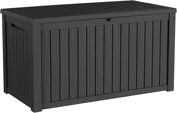 Pepe Tee Waterproof Resin Deck Box, Outdoor Storage Bin for Patio Furniture Cushions, All-Weather Garden Organizer & Seating Bench, Black
