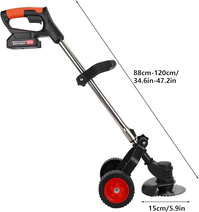 Electric Weed Wacker Cordless, Weed Eater Battery Powered with 2*2000mAh Battery,Wheels, Lightweight Grass Trimmer Cordless with 3 Types Blade,Foldable Lawn Edger/Brush Cutter for Yard Garden