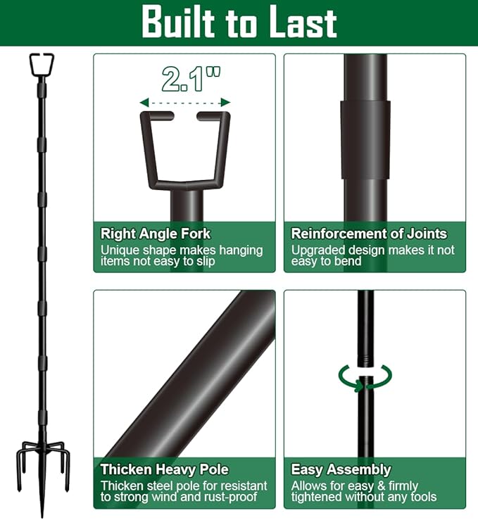 10Ft String Light Poles for Outside, Adjustable Metal Poles for Outdoor String Lights, Rustproof & Sturdy Light Stand Posts for Patio, Backyard, Deck, Garden, Party Decorations