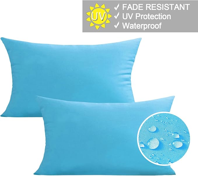 VAKADO Outdoor Waterproof Throw Pillow Covers Decorative UV Outside Patio Furniture Cushion Cases Decor for Garden Bench Porch Couch Tent Pool 12x20 Pack of 2 (Sky Blue)