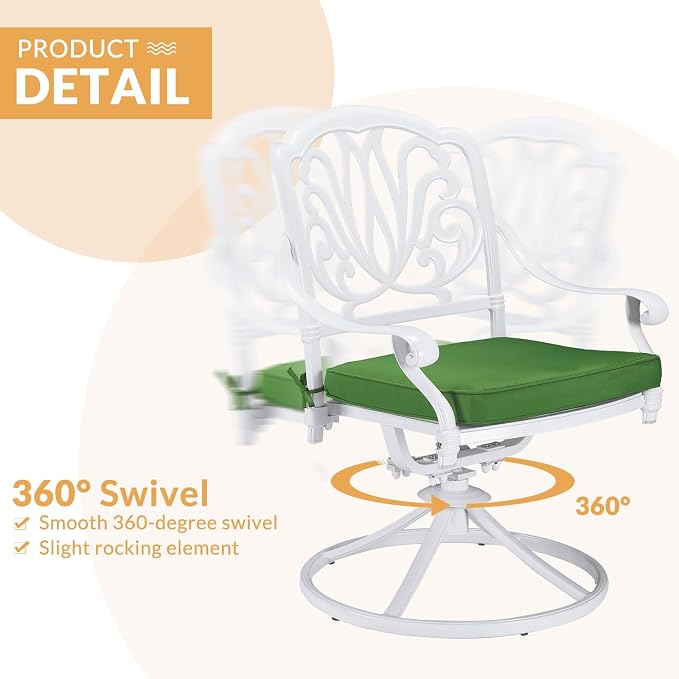 9-Piece Patio Dining Set, Outdoor Patio Table and Chair Set of 84” Oval Cast Aluminum Dining Table with Umbrella Hole, 6 Stationary, 2 Swivel Rocker Chairs, Patio Funiture Set, White