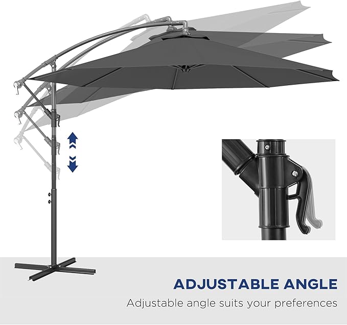 Outsunny 10' Cantilever Hanging Tilt Offset Patio Umbrella with UV & Water Fighting Material and Cross Base (Weight Not Included)