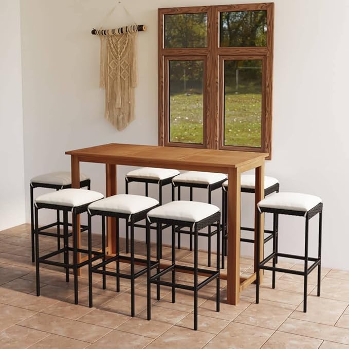 Patio Bar Set with Cushions,Patio Lounge Set,Conversation Sets,Outdoor Garden Table and Chairs Sets,Outdoor Patio Furniture,for Patio,Backyard,Garden,9 Piece Black