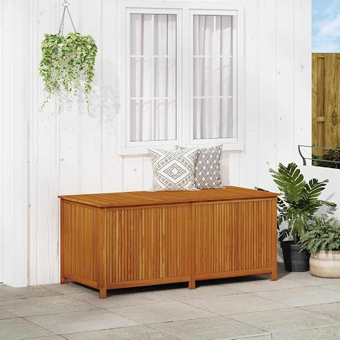 68.9 x 31.5 x 29.5 in Brown Acacia Wood Outdoor Storage Box with Zippered Inner Bag, Oiled Finish Patio Chest, Decorative Storage Bench for Garden, Deck, Hallway