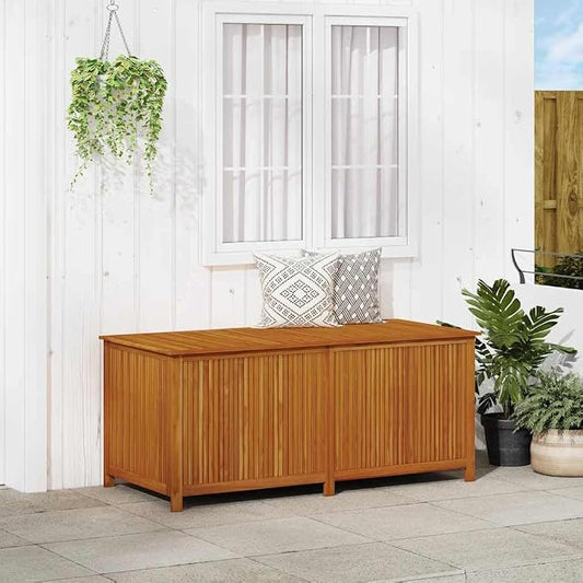 Solid Acacia Wood Outdoor Storage Chest with Water Resistant Liner, Traditional Style Balcony Storage Container Box for Cushions and Blankets