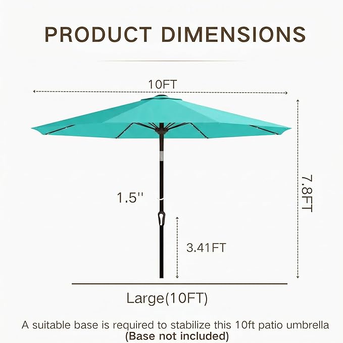 Kingdura 10FT Outdoor Patio Umbrella with Solar Lights, Market Table Umbrella with Push Button Tilt & Crank, 8 Sturdy Ribs, 32 LED Lights, UV Protection for Garden Lawn Deck Backyard Pool (Tiffany blue)