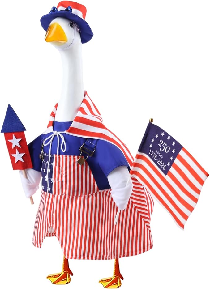 4th of July Porch Goose Outfit with Hat & Cape for 23" Goose, Outdoor Decor | 250th Anniversary Flag Design, Goose Clothes with Cape & Hat, Independence Day Decor for Outdoor Porch Yard Lawn Garden