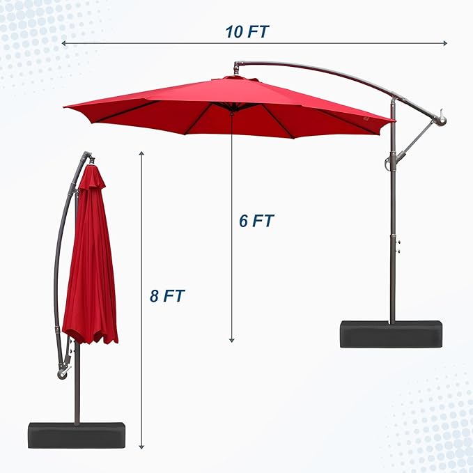 BPS 10ft Patio Umbrella with Base Included, Outdoor Offset Cantilever Umbrella with Easy Tilt Adjustment, UV-Blocking Polyester Shade, 8 Ribs for Backyard, Poolside, Lawn and Garden