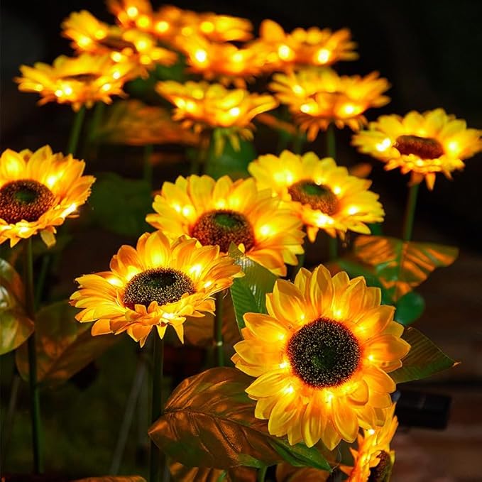 Solar Path Lights Outdoor 4 Pack, LED Flower & Sunflower Decor, Waterproof Auto On/Off, Bigger Solar Panel for Yard, Patio, Garden Walkway Decoration Gift for Mom (Yellow)