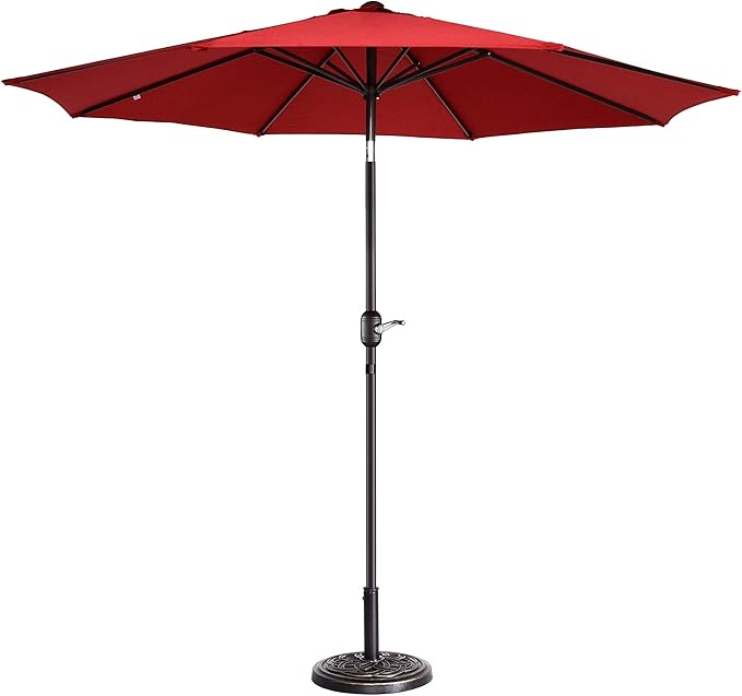 Pure Garden 9' Outdoor Patio Umbrella with 8 Ribs, Aluminum Pole and Push Button Tilt, Fade Resistant Market Umbrella (Red)
