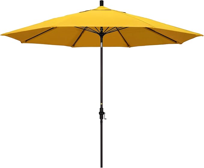 California Umbrella 11Ft Fiberglass Rib Patio Umbrella, Hand-Crank, Tilt-Collar, Bronze Frame, Solution Dyed Lemon Fabric