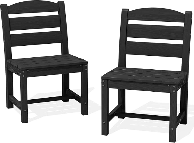 SERWALL Armless Outdoor Dining Cahir Set of 2, Black | SERWALL Patio Dining Chair, All Weather Dining Chair Set of 2, Outdoor Dining Chair with Widened Seat, Black