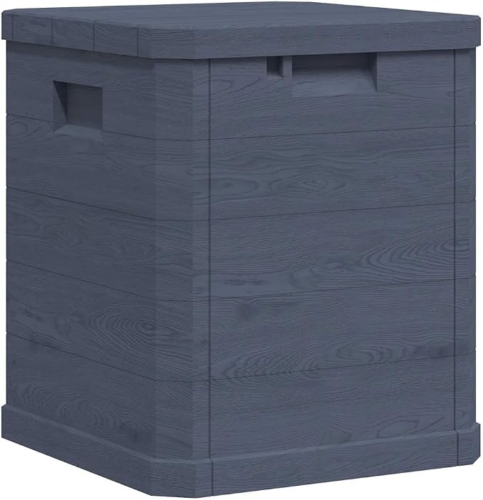 90L Garden Storage Box, Anthracite Plastic Deck Box with Wood Grain Finish, Compact Storage Bin for Patio, Garden, and Garage Organization, 16.7 x 16.7 x 19.7 in