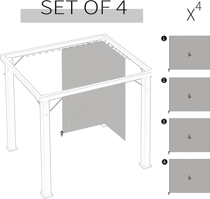 Outsunny 10' x 10' Universal Gazebo Sidewall Set with Panels, Hooks and C-Rings Included for Pergolas and Cabanas, Light Gray