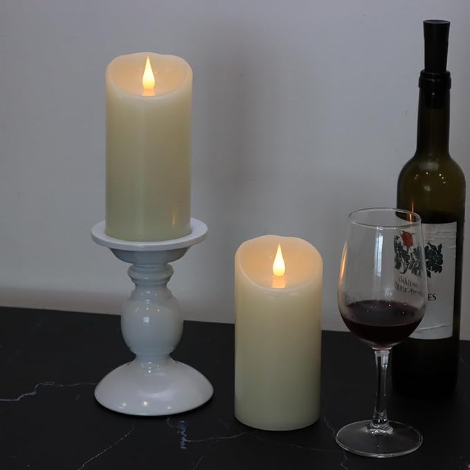 TECHLONG Flameless Candles Flickering 3D Moving Flame, Last 1000+ Hours Battery Operated Candles with Timer, Ivory Real Wax Electric LED Pillar Candles for Home Wedding Decoration | 3" x 6"