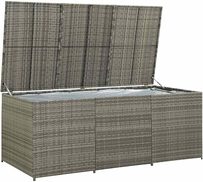 Large Outdoor Poly Rattan Storage Box with PE Liner and Gas Lift, 70.9"x35.4"x27.6", Gray