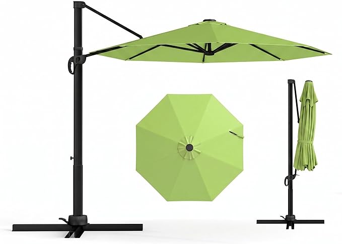11 FT Round Cantilever Umbrella,Easy Tilt, Fade Resistant & 360° Rotation, Offset for Pool Deck Backyard Patioapple green (Base not Included)