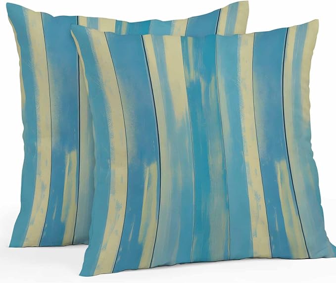 Blue Yellow Outdoor Pillow Covers 26x26 Inch Throw Pillow Covers Set of 2 Waterproof Decorative Pillow Cases Vintage Farmhouse Abstract Wooden Grain Cushion Covers for Patio Furniture Garden Couch