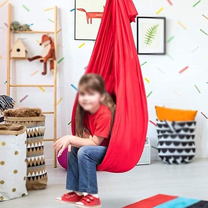 Indoor Sensory Nylon Swing Kids Swings Elastic Hammock for Autism ADHD ADD Up to 100kg Calming Effect On Children (Color : Grass Green, Size : 100 x 280 cm)
