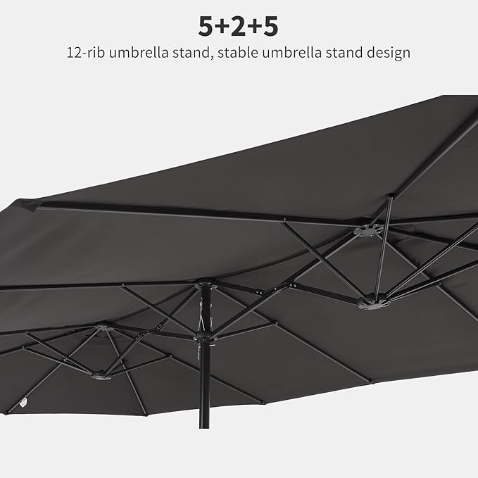 15FT Large Patio Umbrella with Crank Handle,Double-Sided Rectangular Outdoor Umbrella for Pool, Garden, Deck, Lawn & Market (Claret Red)