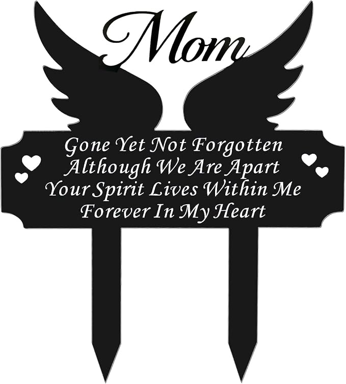 Metal Grave Marker Stake - Cemetery Garden Decor for Mom, Rust-Proof All-Weather Outdoor Remembrance Plaque, in Loving Memory of Mom Memorial Yard Sign