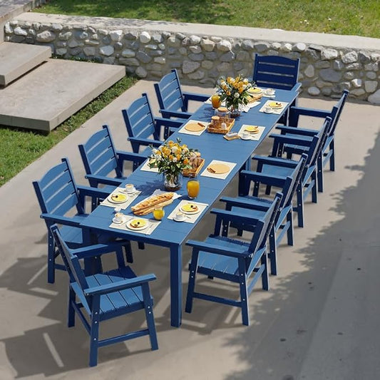 YEFU HIPS Patio Dining Sets: 12-Piece All-Weather Outdoor Table and Chairs with Umbrella Hole & Metal Aluminum Frame - Modern Outside Furniture Patio Dining Set for 10 for Family Meals in Deck Blue