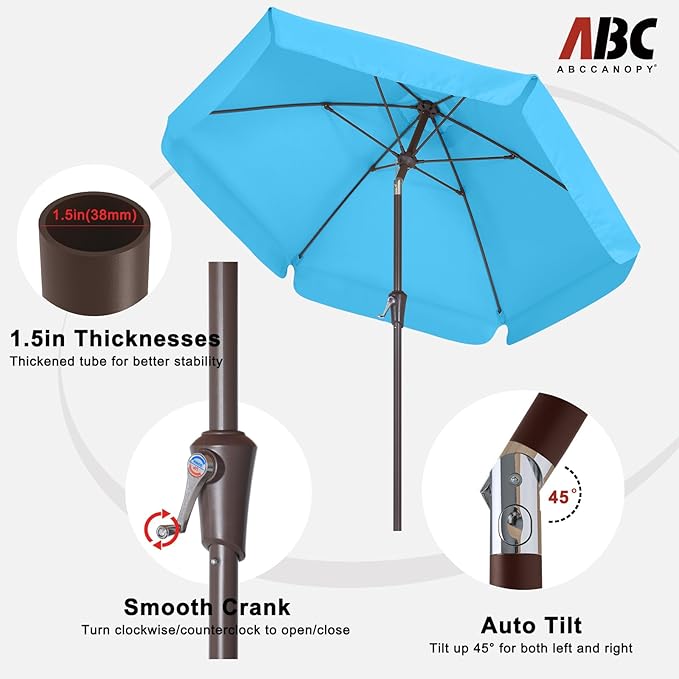 ABCCANOPY 7.5ft Scalloped Patio Umbrella, Outdoor Table Umbrella with Tilt and Crank, Fiberglass Ribs Deck Umbrella for Patio, Pool, Garden, Picnic (Turquoise)