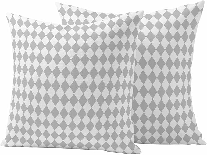 Outdoor Throw Pillow Cover Abstract Gray White Plaid Waterproof Cushion Covers 2 Pack Modern Geometric Diamond Pillow Cases Home Decoration for Patio Garden Couch Sofa