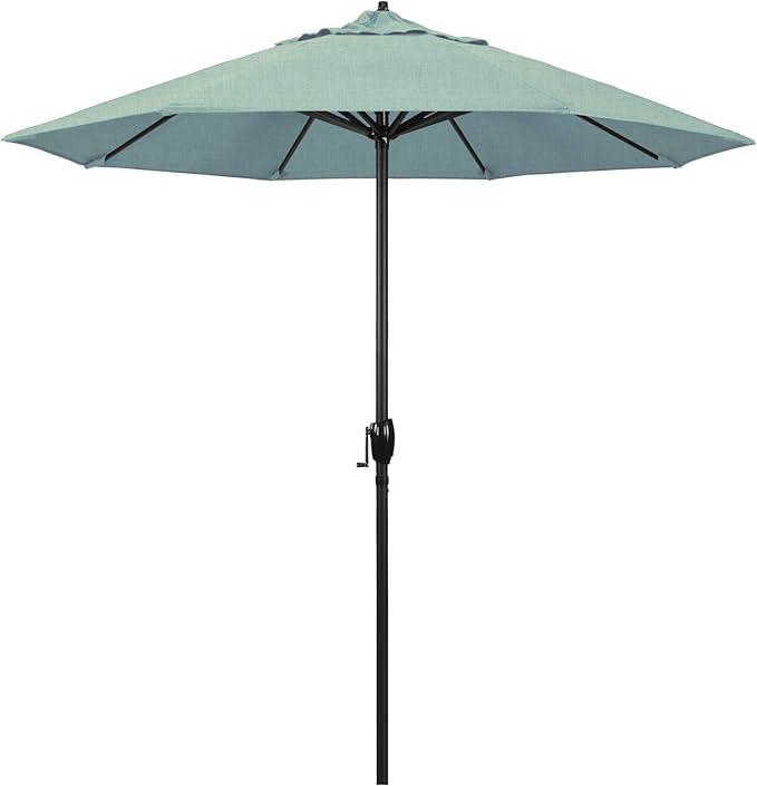California Umbrella 7.5' Rd Aluminum Patio Umbrella, Crank Lift, Auto Tilt, Black Finish