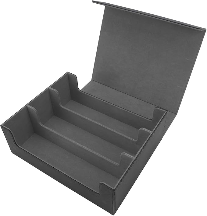 Card Deck Box Large Capacity Soft PU Leather Magnetic Closure Tarot Card Storage (Black with Grey Lining)