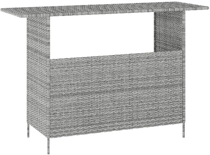 Afuera Living Wicker Rattan Patio Bar Counter Table, 54" W x 18" D x 36" H, Gray Finish, Indoor/Outdoor UV-Resistant All-Weather Metal Frame with Two Shelves, Counter Height for Barstools