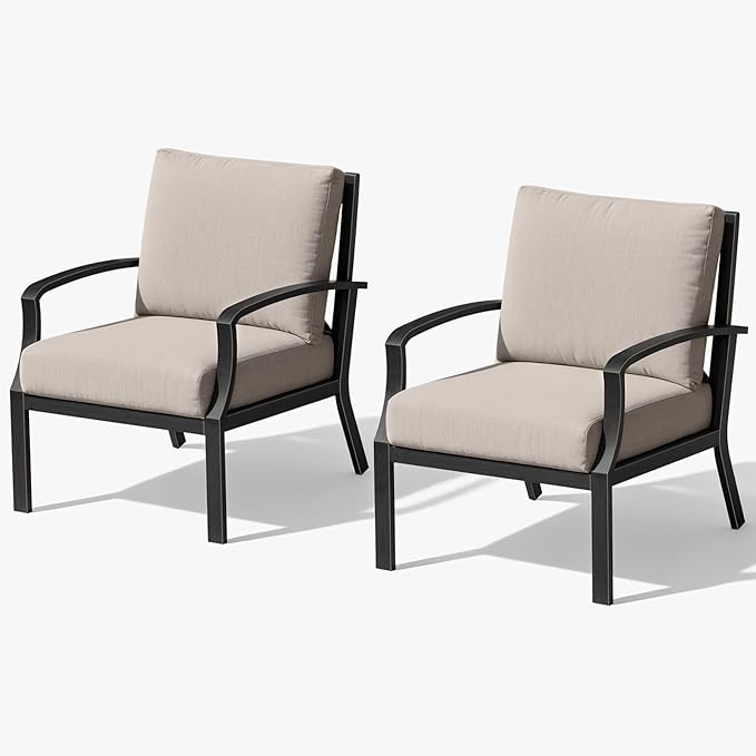 Outdoor Sofa Chair Set of 2, Never-Rust Aluminum Patio Club Chairs, Deep-Seating Patio Sofa Armchair with Thick Cushion, Outdoor Single Chairs for Garden, Deck, Indoor, Poolside, Dark Bronze