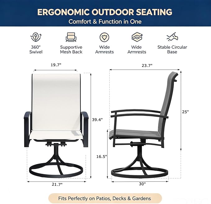 Outdoor Swivel Rocker Dining Chair Set of 6, All Weather Patio Dining Chair with Textilene High Back and Metal Frame, Backyard, Lawn Garden and Deck Porch Patio Furniture Set