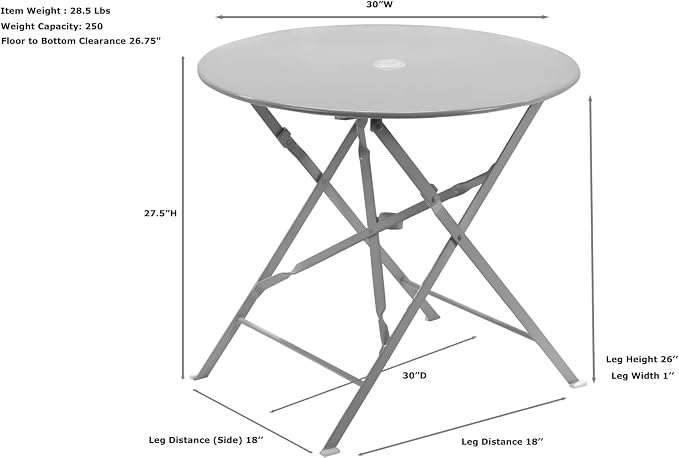 Carolina Chair & Table Round Folding Outdoor Bistro Table with 2" Umbrella Hole - Space Saving Fold Flat Design, Powder Coated Steel Patio Dining Table - Weather Resistant Garden Furniture(Black,36")