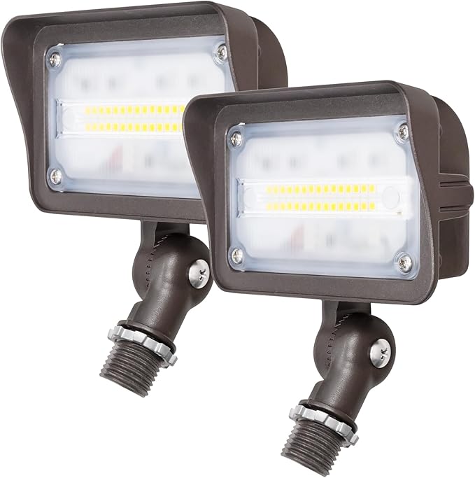 GKOLED 15W LED Flood Lights Outdoor, Dusk to Dawn Security Light, with Anti-Glare Guard, 120V 5000K 1650LM Waterproof Landscape Lighting, Di-cast Aluminum, 1/2" Knuckle Mount, 2 Pack, UL Listed