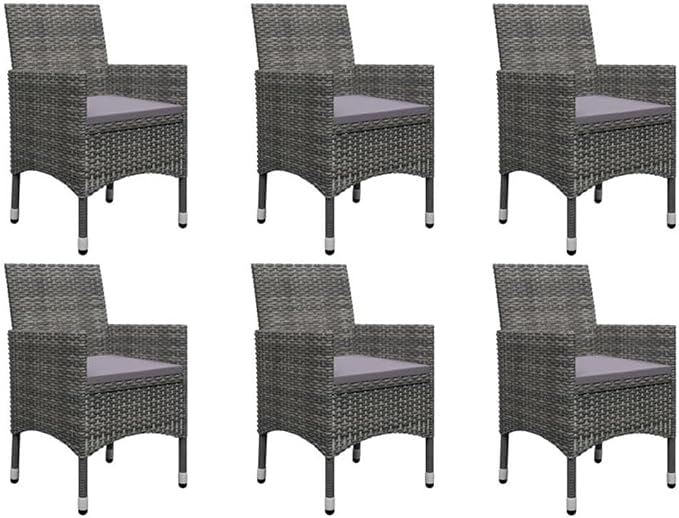 Afuera Living 7-Piece Patio Dining Set, Solid Acacia Wood Table, Powder-Coated Metal Frame, Oiled Gray Finish, Cushioned Rattan Chairs, Weather-Resistant Outdoor Seating for Garden or Backyard Use