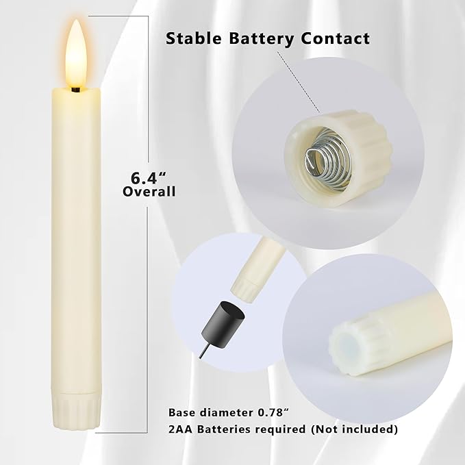 6.4 Inch Flameless Taper Candles with Remote, Short Flickering Battery Operated Candles, Ivory Led Flameless Candlesticks for Weeding Home Party Festival Decor, 6 Pack