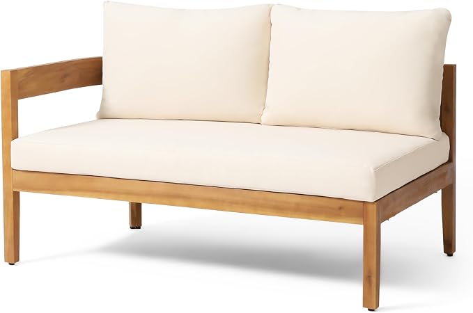 Merax 2 Piece Patio Outdoor Conversation Set, All-Weather Curved Acacia Wood 2 Loveseat Sofas with Cushions for Backyard Deck Poolside,Free Combination, Teak+ Beige