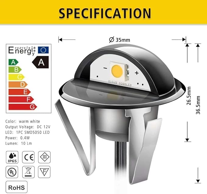 30pcs LED Deck Lights Low Voltage IP65 Waterproof Recessed LED Deck Lighting, Half Moon F1.38 Yard Garden Patio Step Landscape Pathway Decor Lamps, Warm White