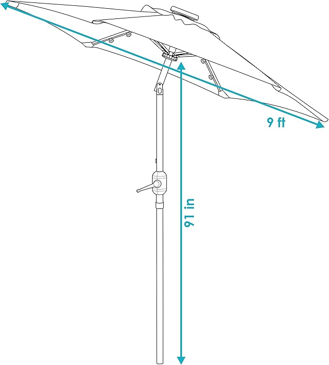 Sunnydaze 9 ft Striped Patio Umbrella with Solar Lights - Polyester LED Table Market Umbrella with Tilt and Crank - Catalina Beach Stripe